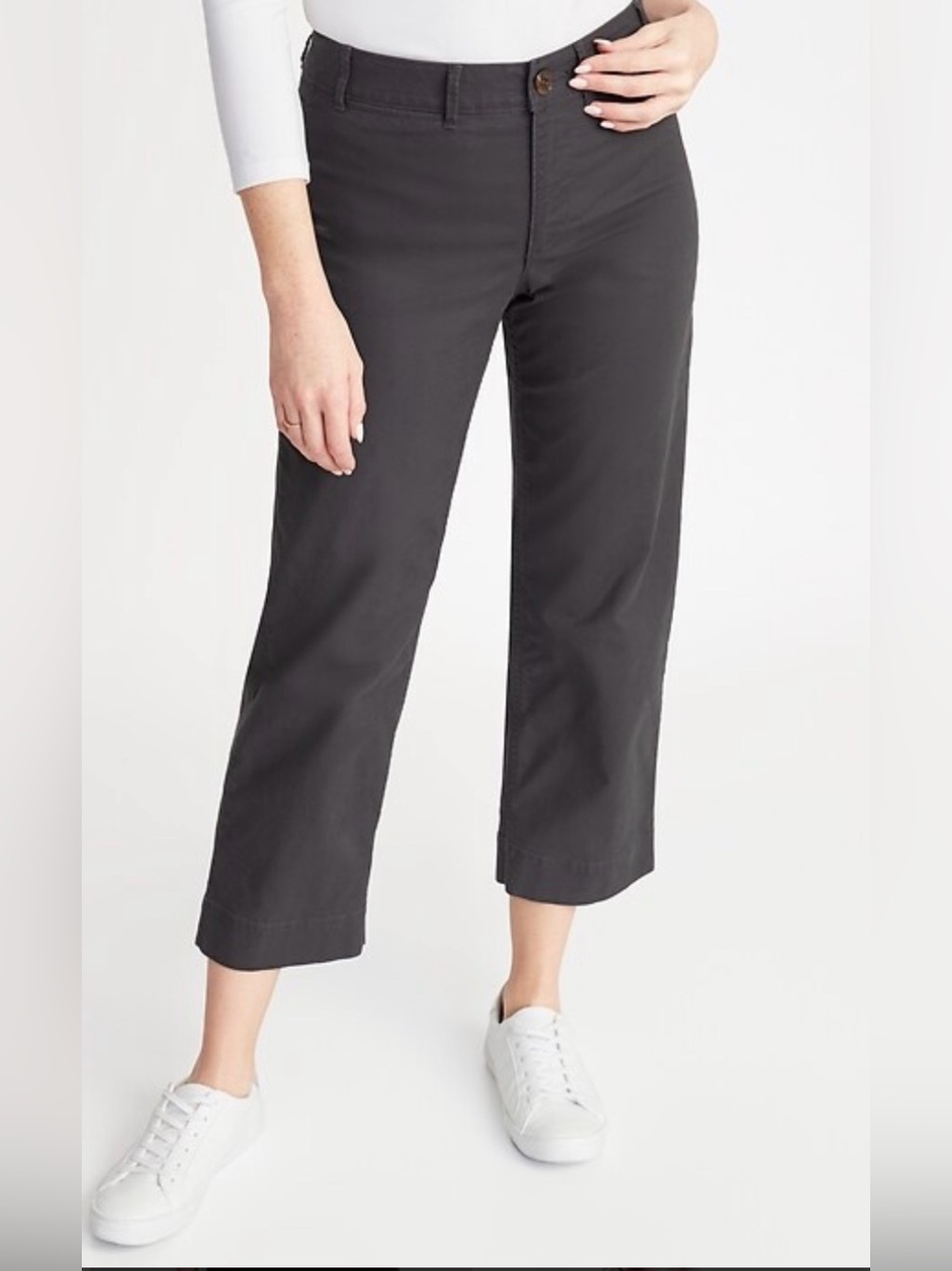 Old Navy Mid-Rise Slim Cropped Wide-Leg Chinos Pants, Charcoal, Panther